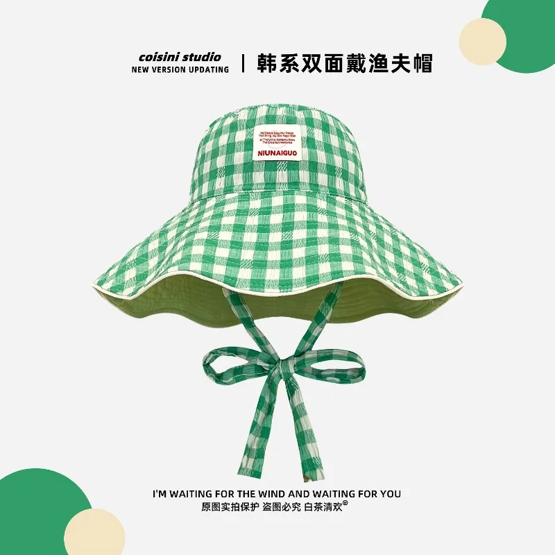 Korean Plaid Tie Strap Bucket Hat Women Girl Fashion Large Brim Double Sided Sun Cap Summer Travel Versatile Fisherman Hats
Korean Plaid Tie Strap Bucket Hat Women Girl Fashion Large Brim Double Sided Sun Cap Summer Travel Versatile Fisherman Hats