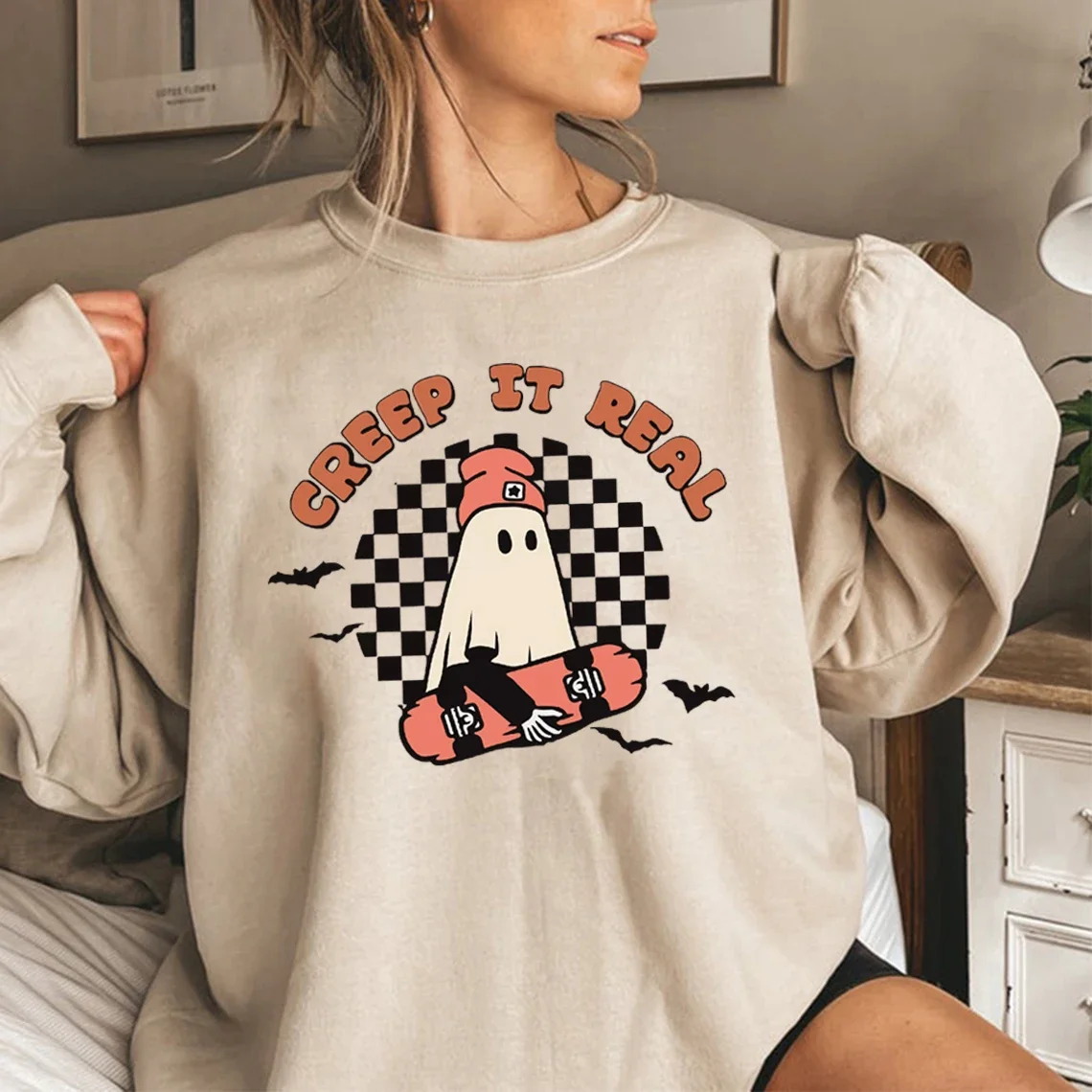 Creep It Real Sweatshirt Retro Halloween Hoodie Retro Ghost Sweatshirt Women's Graphic Hoodies Long Sleeve Spooky Season Tops
Creep It Real Sweatshirt Retro Halloween Hoodie Retro Ghost Sweatshirt Women's Graphic Hoodies Long Sleeve Spooky Season Tops