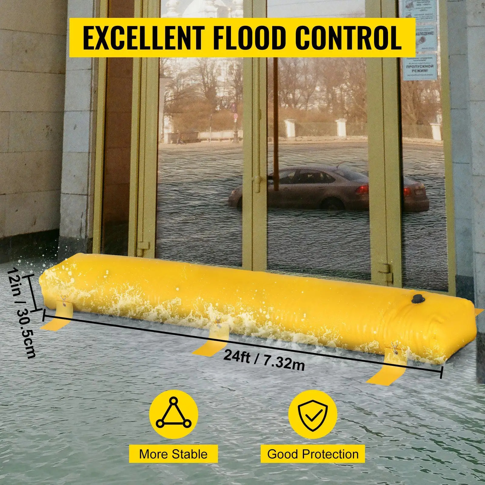 Flood Bag, 24 ft Length x 12 in Height, Reusable PVC Water Diversion Tubes, Lightweight with Excellent Waterproof Effect Used for Doorways, Garages, Yellow
Flood Bag, 24 ft Length x 12 in Height, Reusable PVC Water Diversion Tubes, Lightweight with Excellent Waterproof Effect Used for Doorways, Garages, Yellow