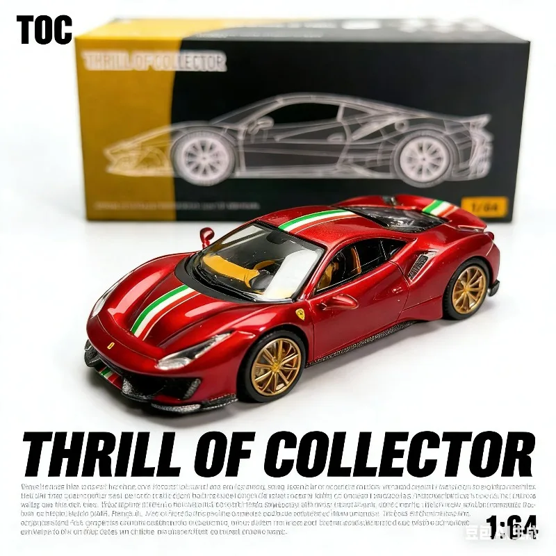 TOC 1:64 Jump Horse 488 Pista Coupe - A realistic alloy car model for static display, a gift for boys and a toy collection item.
TOC 1:64 Jump Horse 488 Pista Coupe - A realistic alloy car model for static display, a gift for boys and a toy collection item.
