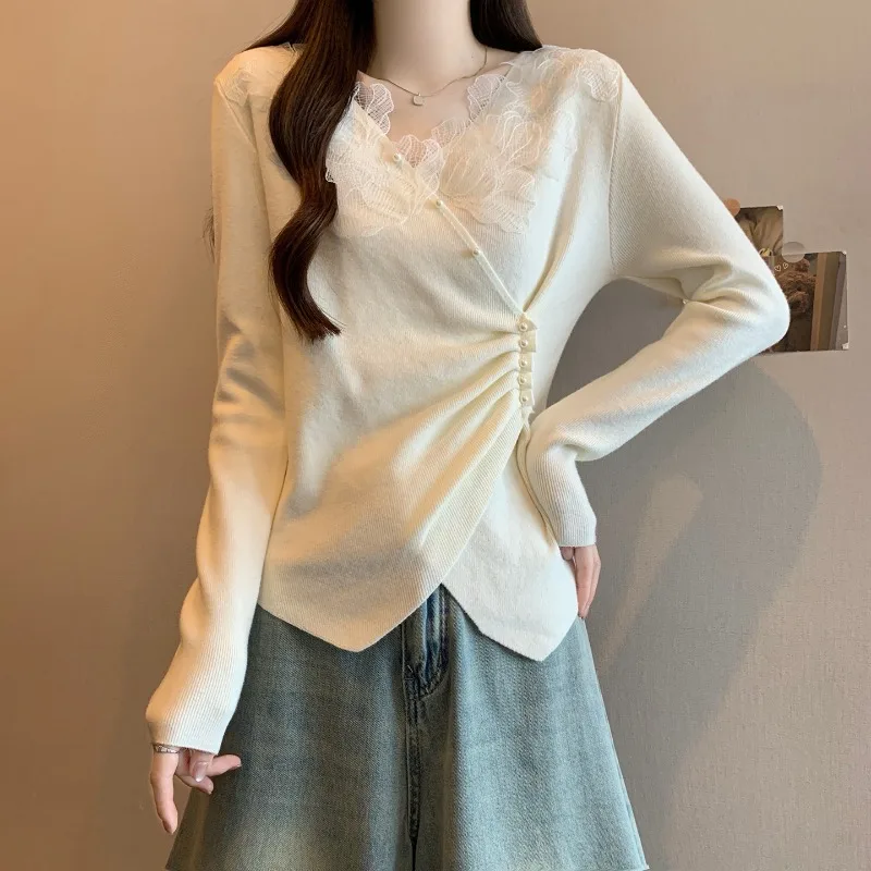 Женский вязаный кружевной однотонный свитер с V-образным вырезом, осенне-зимний, облегающий, модный, элегантный, повседневный топ для женщин
Женский вязаный кружевной однотонный свитер с V-образным вырезом, осенне-зимний, облегающий, модный, элегантный, повседневный топ для женщин