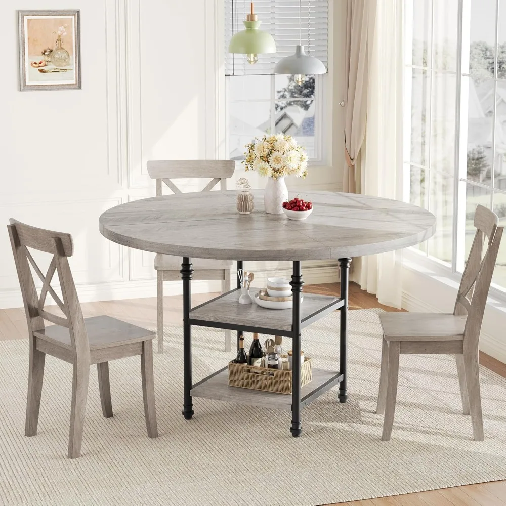 47-Inch Round Dining Table for 4, Wooden Kitchen Table for 6, Dinner Table with Storage Shelves & Roman Metal Legs for Dining Ro
47-Inch Round Dining Table for 4, Wooden Kitchen Table for 6, Dinner Table with Storage Shelves & Roman Metal Legs for Dining Ro
