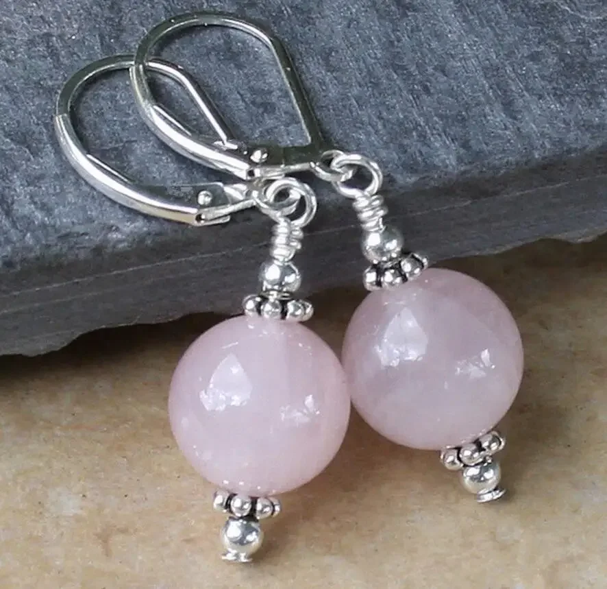 Fashion Handmade Rose Quartz Round Beads Sterling Silver Dangle Earrings
Fashion Handmade Rose Quartz Round Beads Sterling Silver Dangle Earrings
