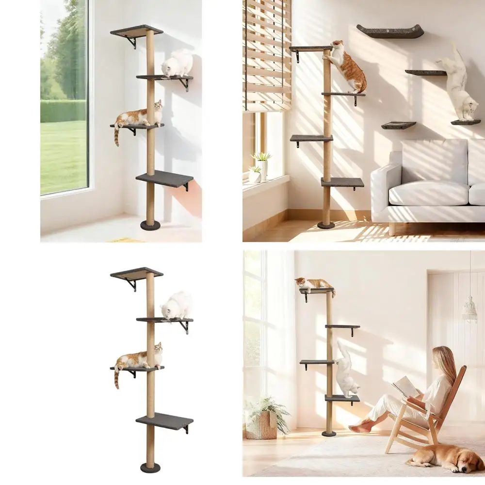 Grey 4-Level Indoor Cat Tower with Wall-Mounted Carpeted Perch for Play and Rest
Grey 4-Level Indoor Cat Tower with Wall-Mounted Carpeted Perch for Play and Rest