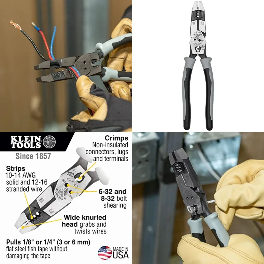 Side Cutting Pliers, Made in USA, Journeyman High Leverage Hybrid Pliers with Crimper, Fish Tape Puller and Wire Stripper
Side Cutting Pliers, Made in USA, Journeyman High Leverage Hybrid Pliers with Crimper, Fish Tape Puller and Wire Stripper
