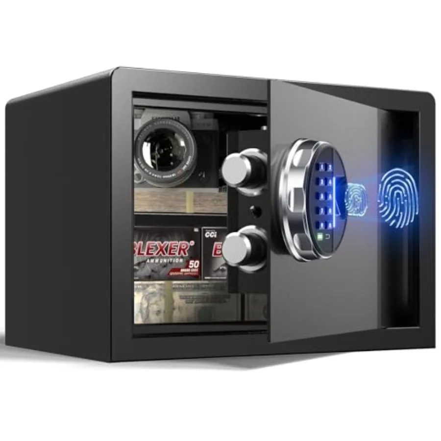 20 LB Smart Biometric Safe for home office use, steel construction, black finish, fingerprint lock with silent mode and backlit
20 LB Smart Biometric Safe for home office use, steel construction, black finish, fingerprint lock with silent mode and backlit