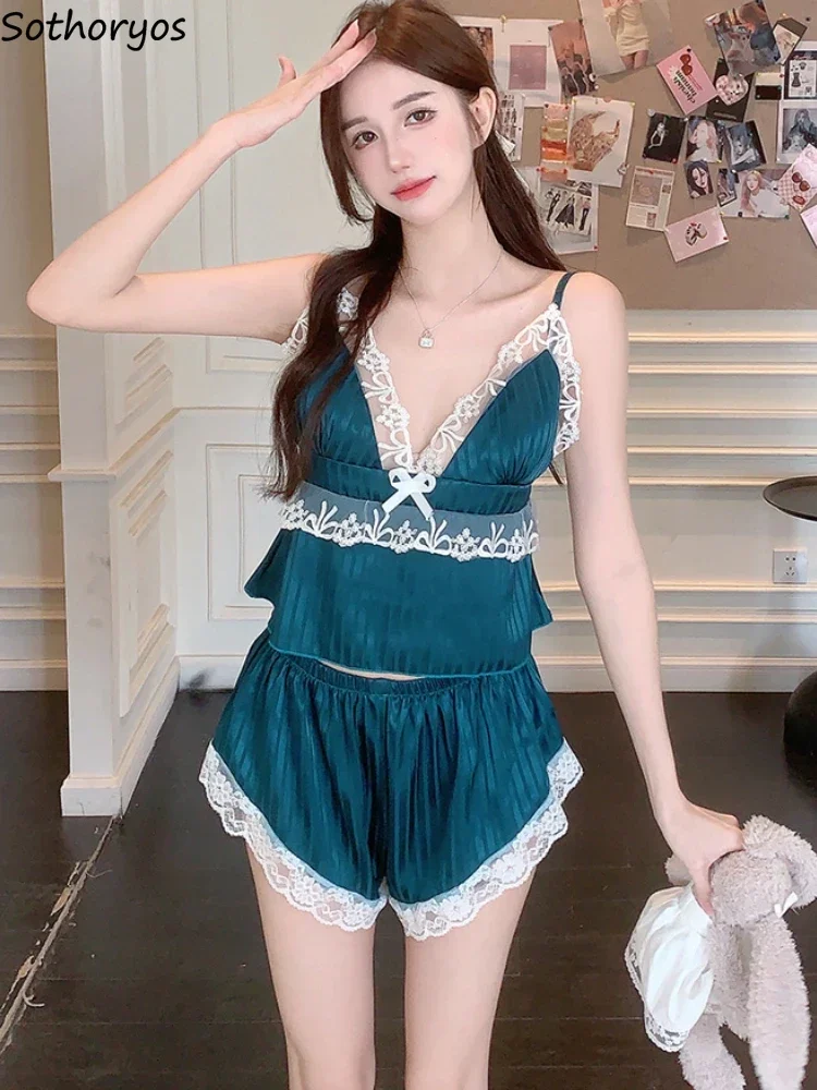 Summer Pajama Sets Women Ulzzang Home Sweet Lace Patchwork Tender Breathable Sleepwear Hotsweet All-match Soft Lounge Students
Summer Pajama Sets Women Ulzzang Home Sweet Lace Patchwork Tender Breathable Sleepwear Hotsweet All-match Soft Lounge Students