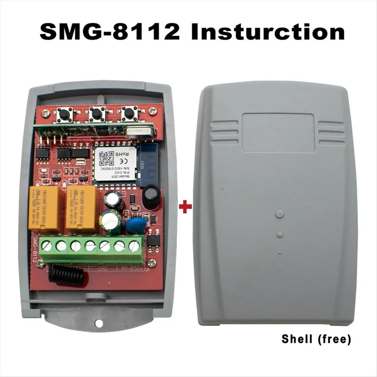 A23G Wifi Smart Gate Remote Control Switch Universal 433MHz Garage Door Receiver 2CH Relay Module Work 85-250V