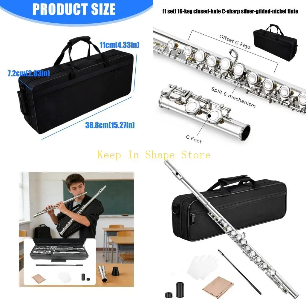 U1JC Light weight and Portable 16 Closed Hole C Silver Plated Flute for Traveling Musicians
U1JC Light weight and Portable 16 Closed Hole C Silver Plated Flute for Traveling Musicians