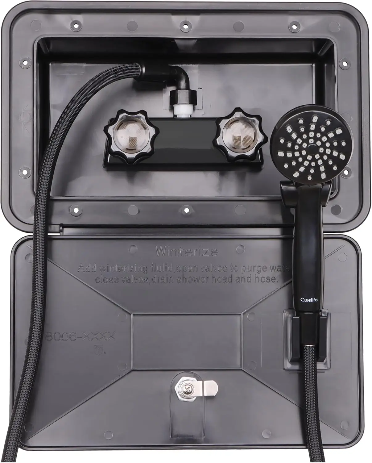 RV Outdoor Shower Exterior Shower Box Kit for RV, Camper, Van, Travel Trailer, Motorhome and Boat, Black
RV Outdoor Shower Exterior Shower Box Kit for RV, Camper, Van, Travel Trailer, Motorhome and Boat, Black