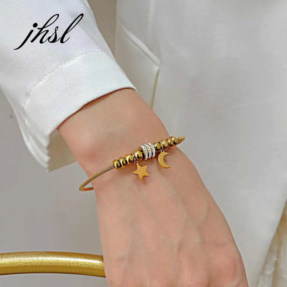 JHSL Trendy Stainless Steel Girlfriend Gift Female Women Statement Moon Star Bracelets Gold Silver Color Fashion Jewelry
JHSL Trendy Stainless Steel Girlfriend Gift Female Women Statement Moon Star Bracelets Gold Silver Color Fashion Jewelry