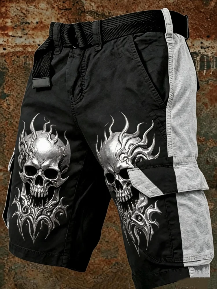 Mens Skull Flame Print Cargo Shorts Black Grey Loose Fit Summer Casual Streetwear Shorts
Mens Skull Flame Print Cargo Shorts Black Grey Loose Fit Summer Casual Streetwear Shorts