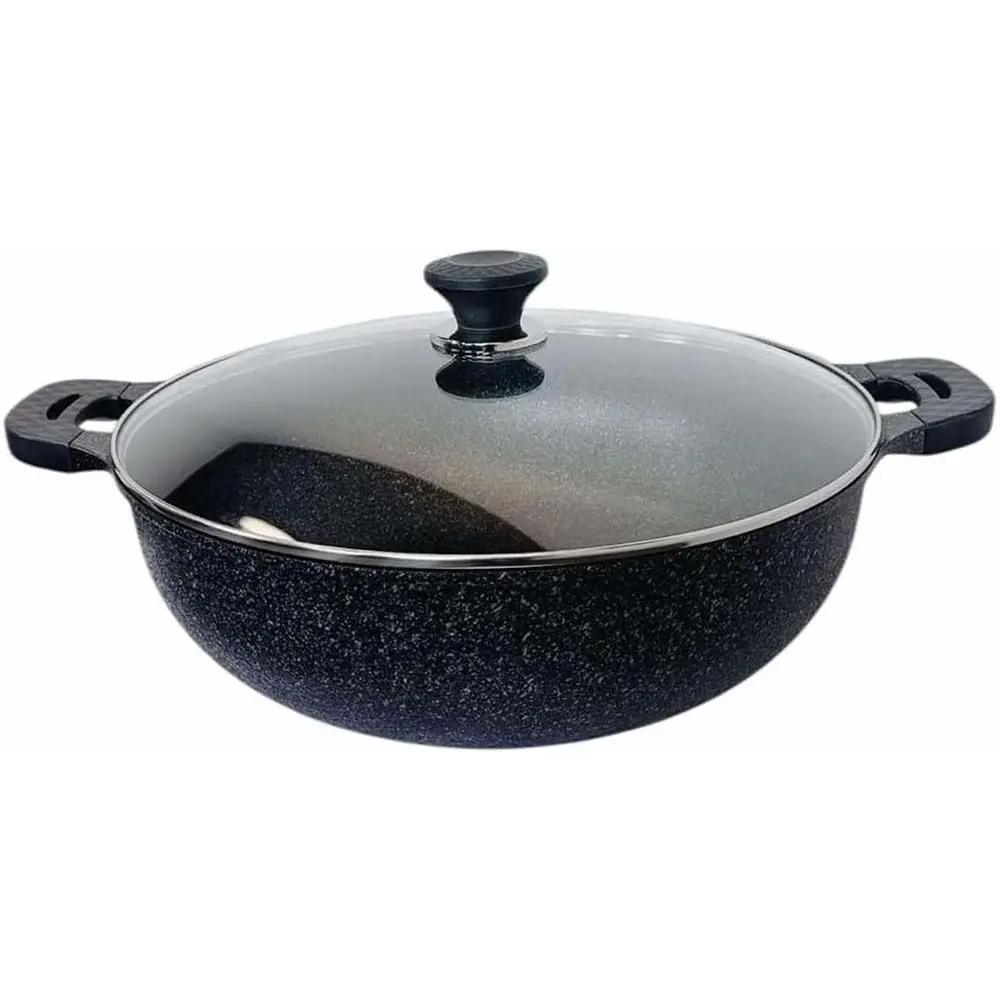 16 Inch 5-Layer Marble Non-Stick Jumbo Wok with Tempered Glass Lid and Dual Handles for Braising, Boiling, Stewing.
16 Inch 5-Layer Marble Non-Stick Jumbo Wok with Tempered Glass Lid and Dual Handles for Braising, Boiling, Stewing.
