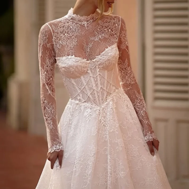 Shiny Lace ivory Wedding Dresses off-shoulder long sleeves A skirt flower decal Long tail Bridal Gowns Made Customized
Shiny Lace ivory Wedding Dresses off-shoulder long sleeves A skirt flower decal Long tail Bridal Gowns Made Customized