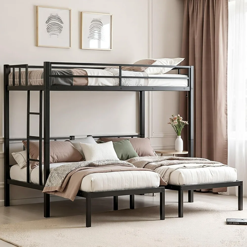 Heavy Duty Triple Bunk Bed, Twin Over Twin Over Twin with Guardrails and Ladder, Metal Bunk Bed for 3, 3 Bed Teens and Adults
Heavy Duty Triple Bunk Bed, Twin Over Twin Over Twin with Guardrails and Ladder, Metal Bunk Bed for 3, 3 Bed Teens and Adults