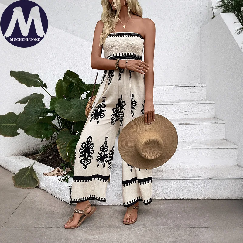 Summer Elegant Print Sleeveless Strapless Jumpsuit for Women High-Waisted Slim Fit Fashionable Beach Vacation Outfit
Summer Elegant Print Sleeveless Strapless Jumpsuit for Women High-Waisted Slim Fit Fashionable Beach Vacation Outfit