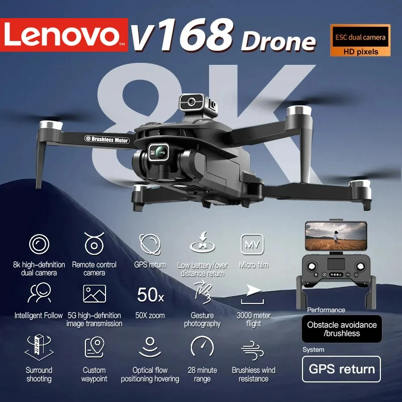 Lenovo V168GPS Drone 5G GPS 8K Camera Obstacle Avoidance Brushless Aerial FPV Professional Dron RC Quadcopter Helicopter
Lenovo V168GPS Drone 5G GPS 8K Camera Obstacle Avoidance Brushless Aerial FPV Professional Dron RC Quadcopter Helicopter