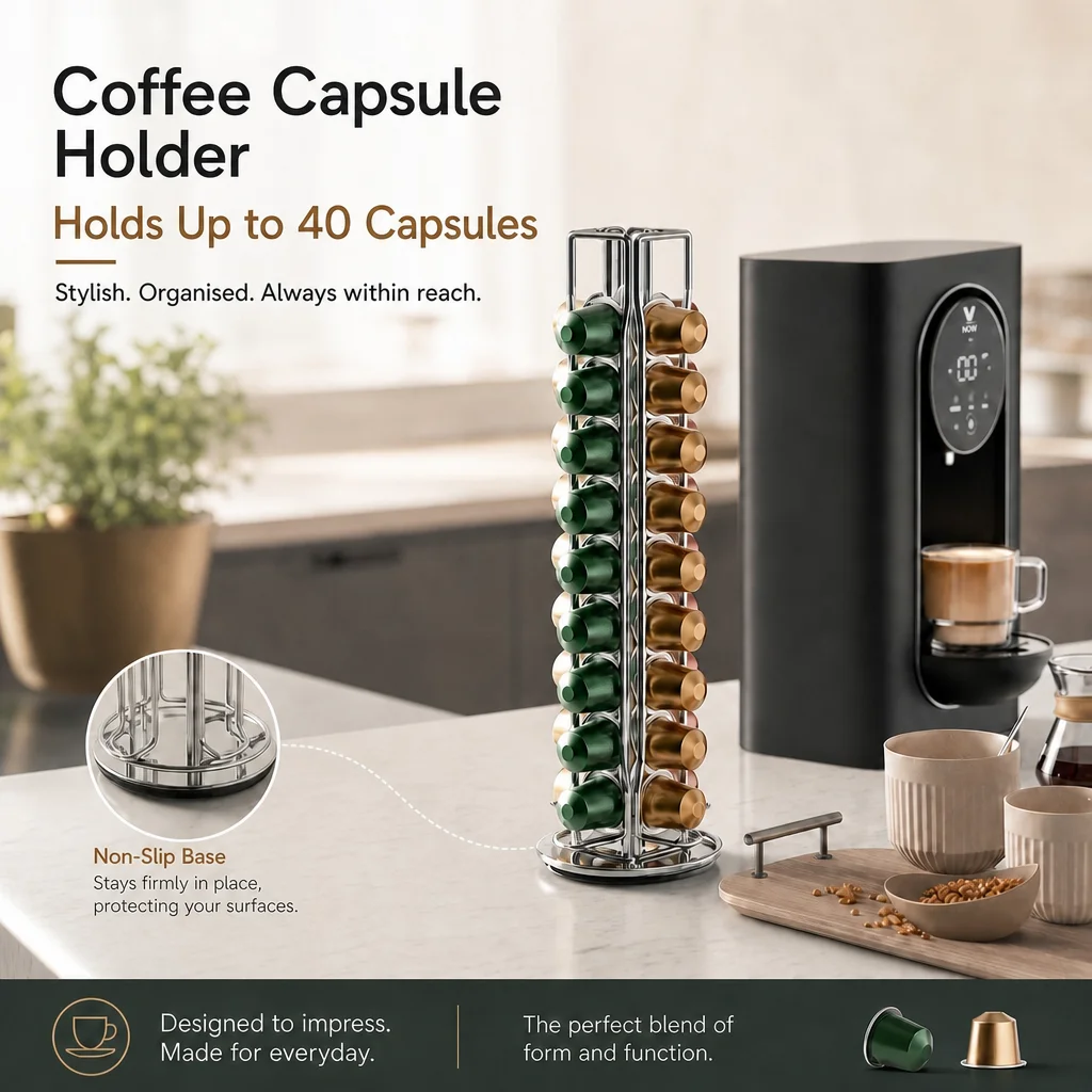 360° Rotatable Coffee Nespresso Dolce Gusto Capsule Holder Organizer Accesorios Display Rack Max Capacity 40 Capsules Metal Plat
360° Rotatable Coffee Nespresso Dolce Gusto Capsule Holder Organizer Accesorios Display Rack Max Capacity 40 Capsules Metal Plat