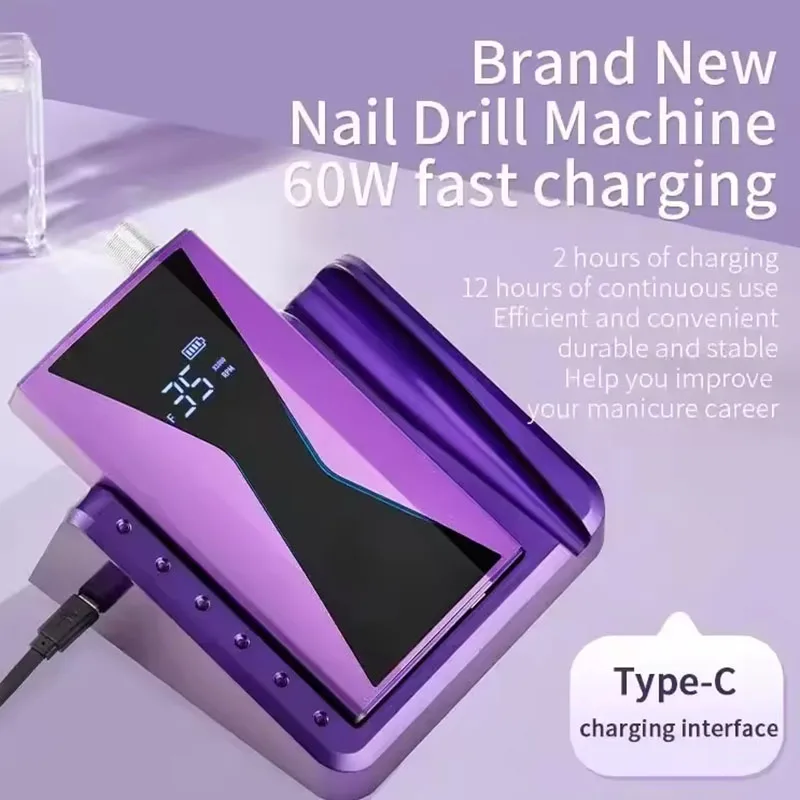 Brushless Nail Drill Machine 40000RPM Portable Rechargeable Nail Polisher Electric Gel Nail Remover Manicure Pedicure Tool
Brushless Nail Drill Machine 40000RPM Portable Rechargeable Nail Polisher Electric Gel Nail Remover Manicure Pedicure Tool