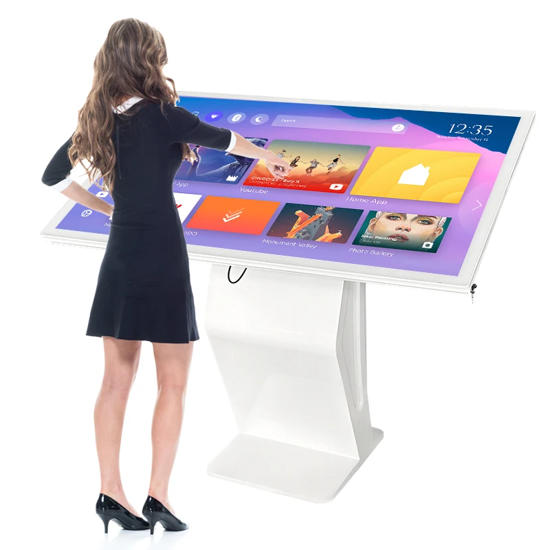 43-65 Inch Interactive LCD Display Interactive Touch Lcd Display K Shaped Advertising Kiosks Information Help Desk Kiosk