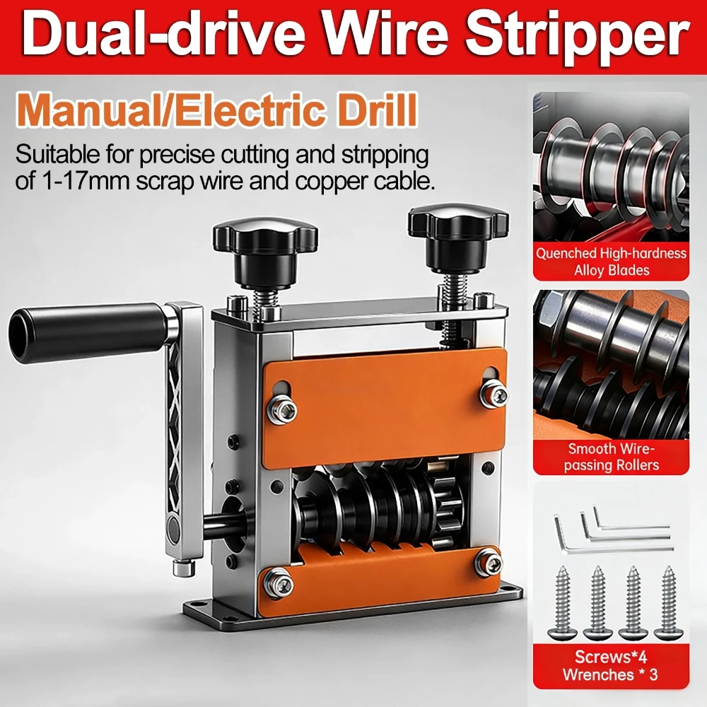 Wire Stripping Machin Manual + Electric Drill Dual-Use 6-Hole Wire Stripper for 1-17mm Diameter Scrap Waste Copper Wires
Wire Stripping Machin Manual + Electric Drill Dual-Use 6-Hole Wire Stripper for 1-17mm Diameter Scrap Waste Copper Wires