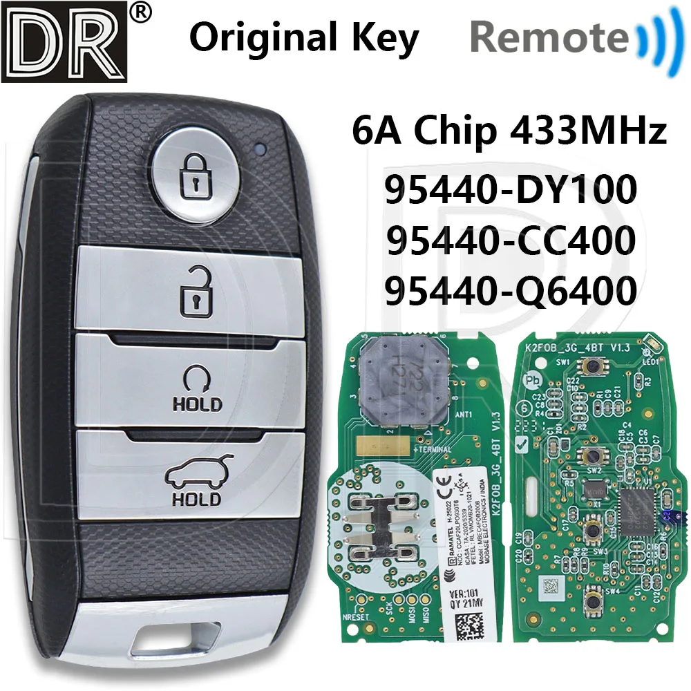 Great Original 95440-DY100/CC400/Q6400 6A Chip 433MHz Proximity Smart Car Remote Key For Kia Seltos Sonet Carens 2021 2022
Great Original 95440-DY100/CC400/Q6400 6A Chip 433MHz Proximity Smart Car Remote Key For Kia Seltos Sonet Carens 2021 2022
