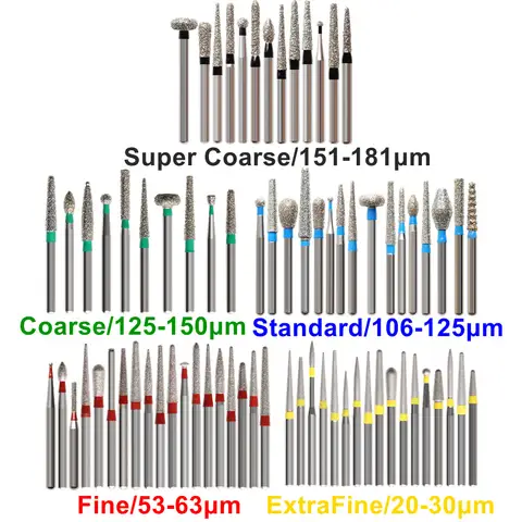 50 Pcs/Bag Diamond Burs Super Coarse/Standard/Fine/ExtraFine Bur Dentistry Drill FG 1.6mm High Speed Dental Decorations Tools