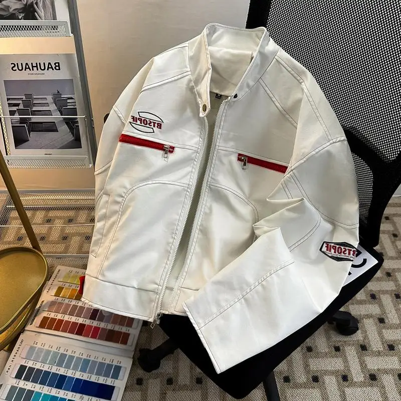 Retro American PU Leather Jaet Motorcycle Wear Loose Spring Autumn Sle ex High Street Design Sense Outerwear
Retro American PU Leather Jaet Motorcycle Wear Loose Spring Autumn Sle ex High Street Design Sense Outerwear