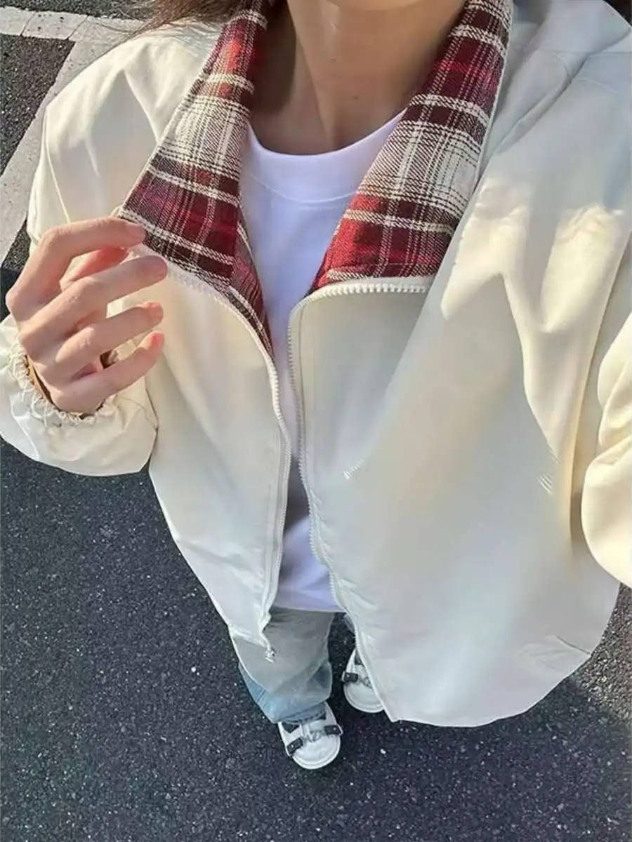 Double-Sided Wear Plaid Sport Jaet Men's Sle Stand Collar Windproof Outerwear Couple's Faion High Street Autumn Spring
Double-Sided Wear Plaid Sport Jaet Men's Sle Stand Collar Windproof Outerwear Couple's Faion High Street Autumn Spring