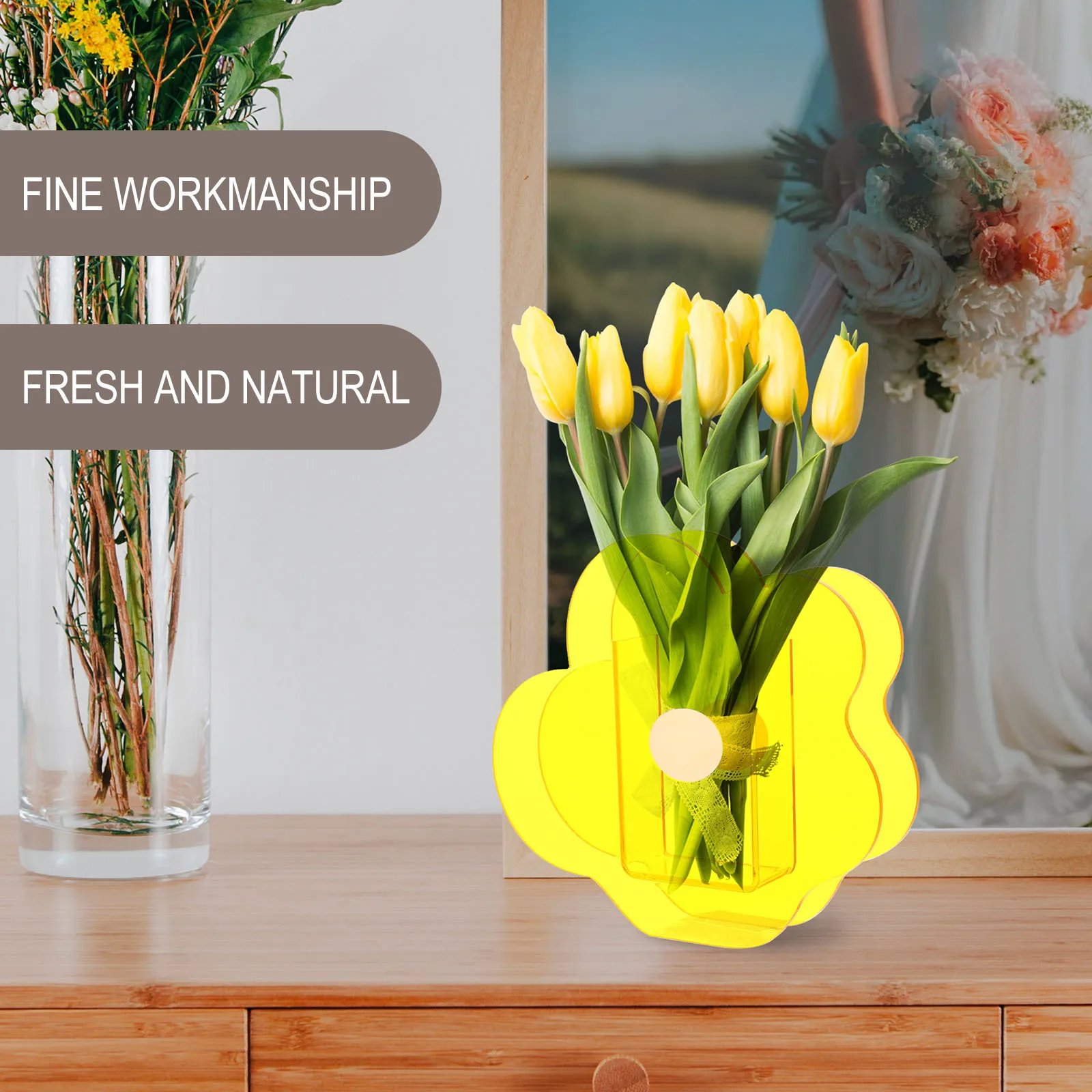 1pc Acrylic Vase Creative Flower Shape Design Non-Slip Tabletop Decor Modern Home Artistic Vase For Flower Arrangement Holder
1pc Acrylic Vase Creative Flower Shape Design Non-Slip Tabletop Decor Modern Home Artistic Vase For Flower Arrangement Holder