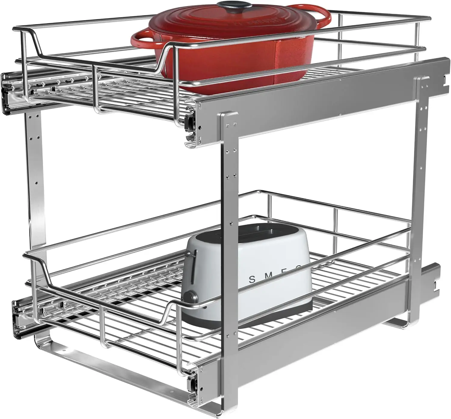 2 Tier Pull Out Cabinet Organizer 11"W x 22"D, Heavy-Duty Metal Sliding Shelf for Kitchen Pantry Storage Basket
2 Tier Pull Out Cabinet Organizer 11"W x 22"D, Heavy-Duty Metal Sliding Shelf for Kitchen Pantry Storage Basket