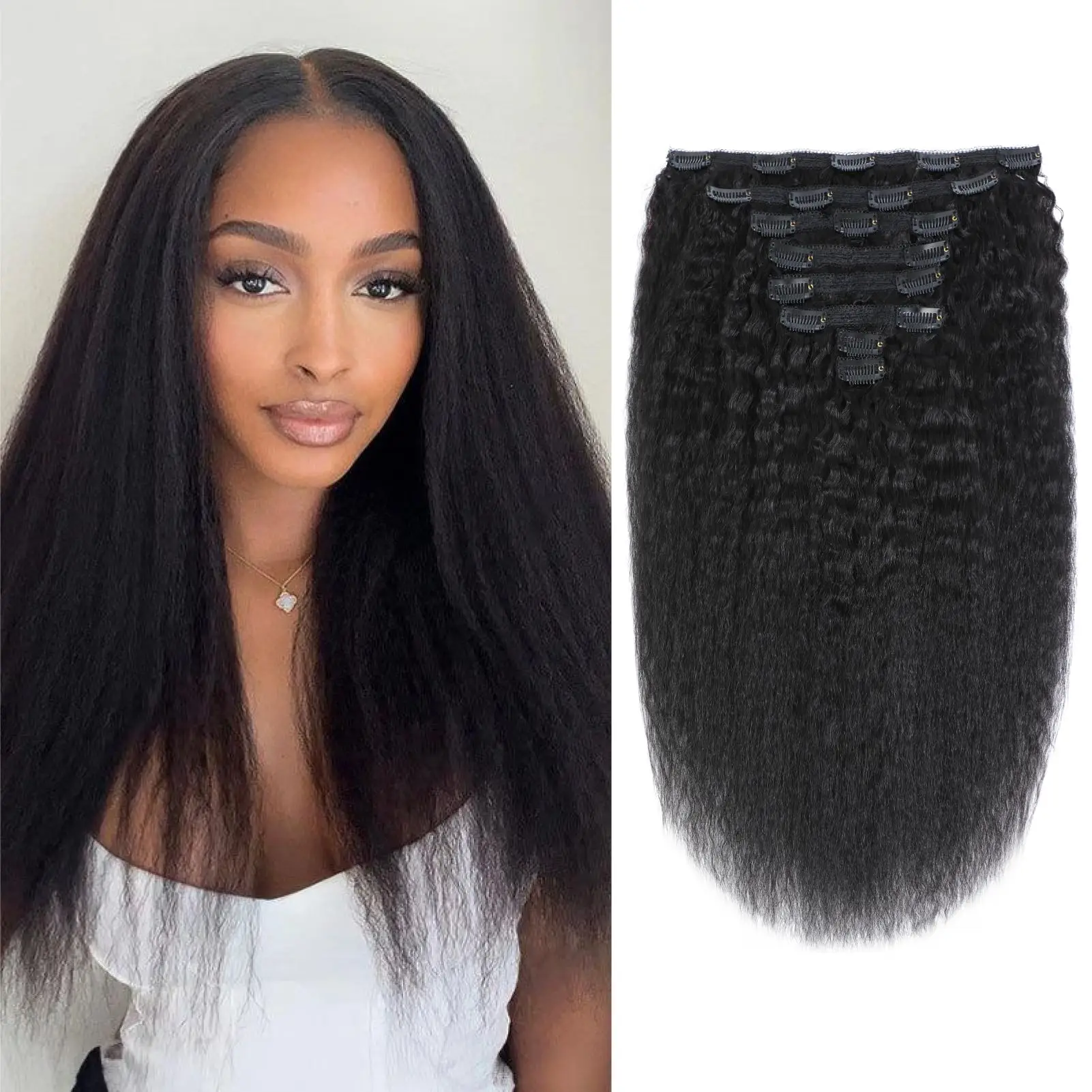Кудрявые прямые заколки для наращивания волос для женщин Kinky Straight Clip ins Yaki Straight Clip ins 8 шт., 120 г/компл., полная голова # 1B
Кудрявые прямые заколки для наращивания волос для женщин Kinky Straight Clip ins Yaki Straight Clip ins 8 шт., 120 г/компл., полная голова # 1B