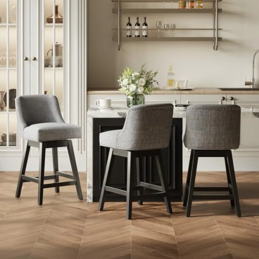 Набор из 3 поворотных барных стульев высотой 27 дюймов для кухонного острова с мягкими сиденьями и ножками из массива дерева, обитые барные стулья для кухни
Набор из 3 поворотных барных стульев высотой 27 дюймов для кухонного острова с мягкими сиденьями и ножками из массива дерева, обитые барные стулья для кухни