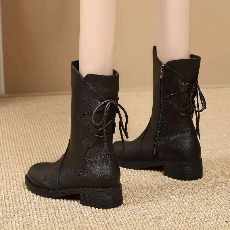 Women's Half High Boots with Laces Black Leather Ladies Mid Calf Shoes Lace-up Elegant Low Heels Hot on Offer Footwear Quality
Women's Half High Boots with Laces Black Leather Ladies Mid Calf Shoes Lace-up Elegant Low Heels Hot on Offer Footwear Quality