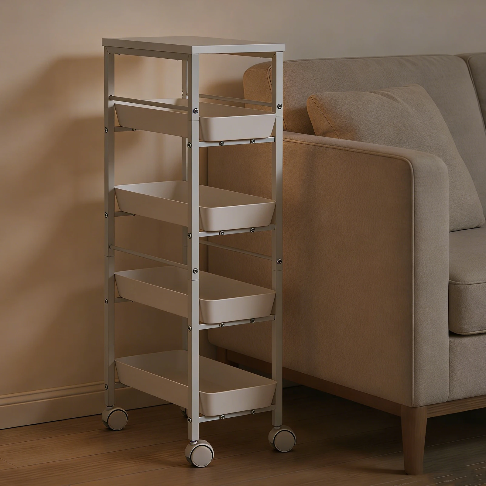 4 Tier Metal Organization Trolley with Pull-Out Baskets and Wheels Slim Storage Rolling Cart for Home Office Kitchen Bathroom Laundry (White)
4 Tier Metal Organization Trolley with Pull-Out Baskets and Wheels Slim Storage Rolling Cart for Home Office Kitchen Bathroom Laundry (White)