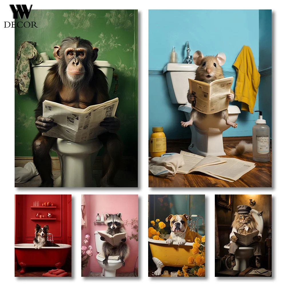 Funny Animal Colorful Posters Wall Art Prints Dog Monkey Reading Newspapers Canvas Painting For Toilet Bathroom Decor Cuadros
Funny Animal Colorful Posters Wall Art Prints Dog Monkey Reading Newspapers Canvas Painting For Toilet Bathroom Decor Cuadros