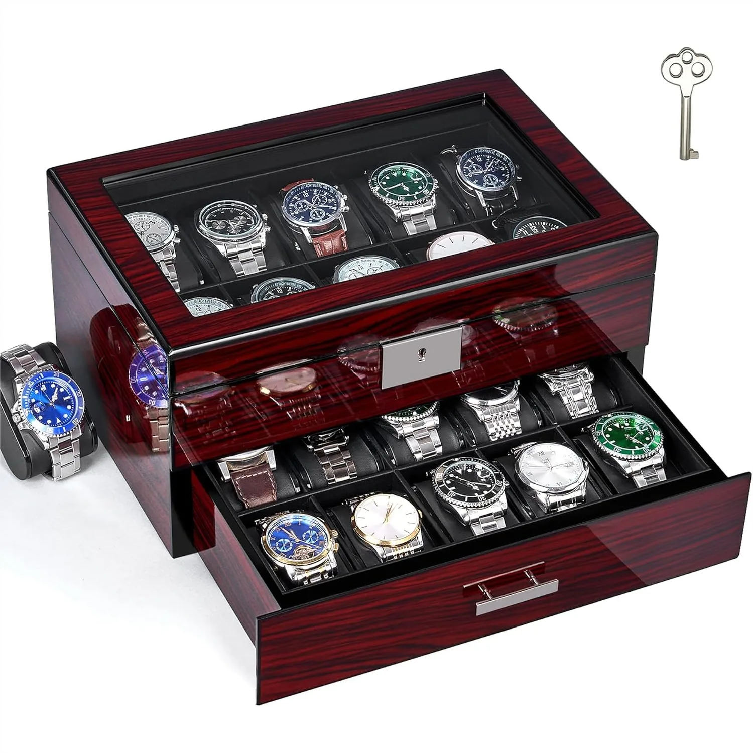 20 Slot Watch Box for Men with Glass Lid Lockable Wooden Watch Display Case Organizer
20 Slot Watch Box for Men with Glass Lid Lockable Wooden Watch Display Case Organizer