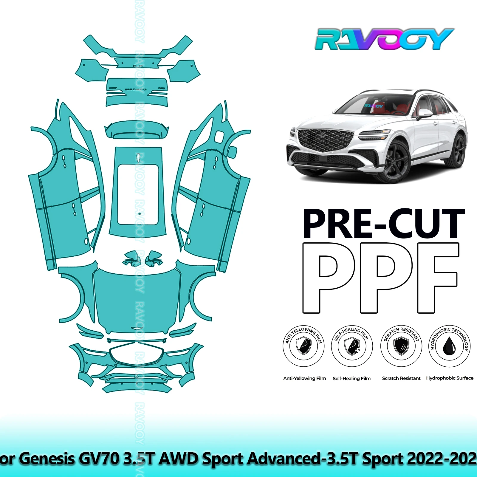 Car Precut PPF Paint Protection Film Full Vehicle For Genesis GV70 3.5T AWD Sport Advanced-3.5T 2022-2025
Car Precut PPF Paint Protection Film Full Vehicle For Genesis GV70 3.5T AWD Sport Advanced-3.5T 2022-2025