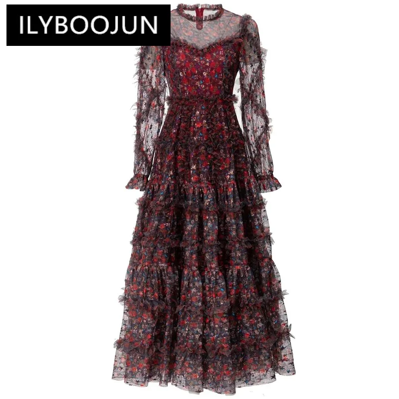 ILYBOOJUN Fashion Designer Autumn Mesh Dress Women O-Neck Lantern Sleeve Ruffles Flower Print Vintage Party Long Dresses
ILYBOOJUN Fashion Designer Autumn Mesh Dress Women O-Neck Lantern Sleeve Ruffles Flower Print Vintage Party Long Dresses