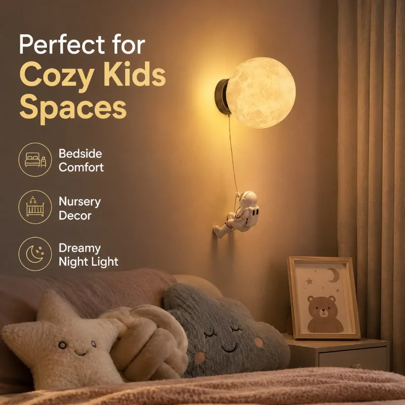 Nordic Creative Astronaut Lunar Wall Light Suitable for Children's Rooms Bedrooms Bedside Lamps Cartoon Background Wall Lights
Nordic Creative Astronaut Lunar Wall Light Suitable for Children's Rooms Bedrooms Bedside Lamps Cartoon Background Wall Lights