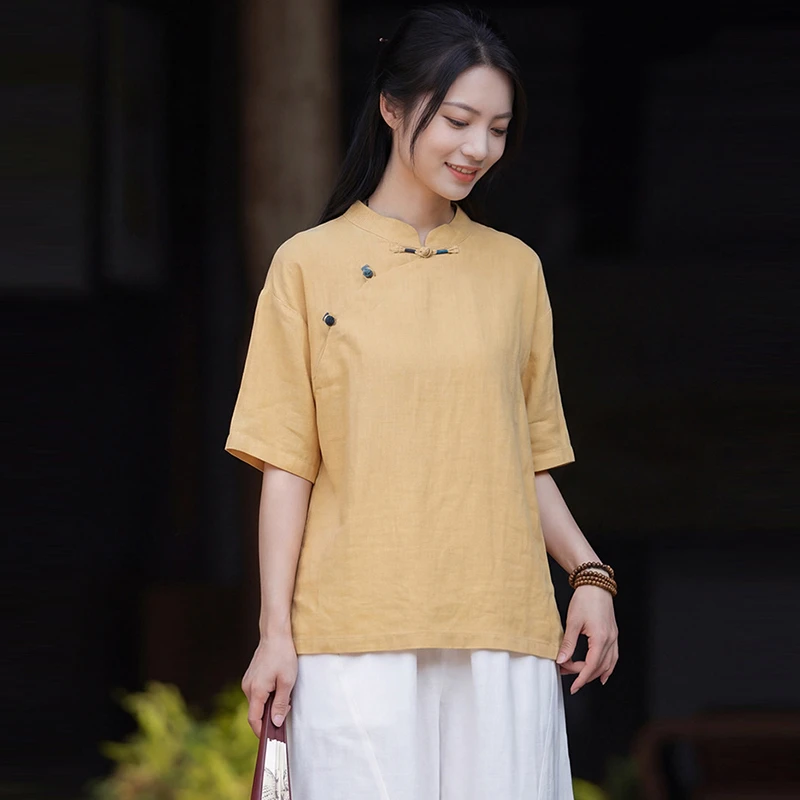Chinese Style Women Casual T-shirts New 2026 Summer Vintage Mandarin Collar Solid Color Loose Female Linen Tops Tees M2390
Chinese Style Women Casual T-shirts New 2026 Summer Vintage Mandarin Collar Solid Color Loose Female Linen Tops Tees M2390