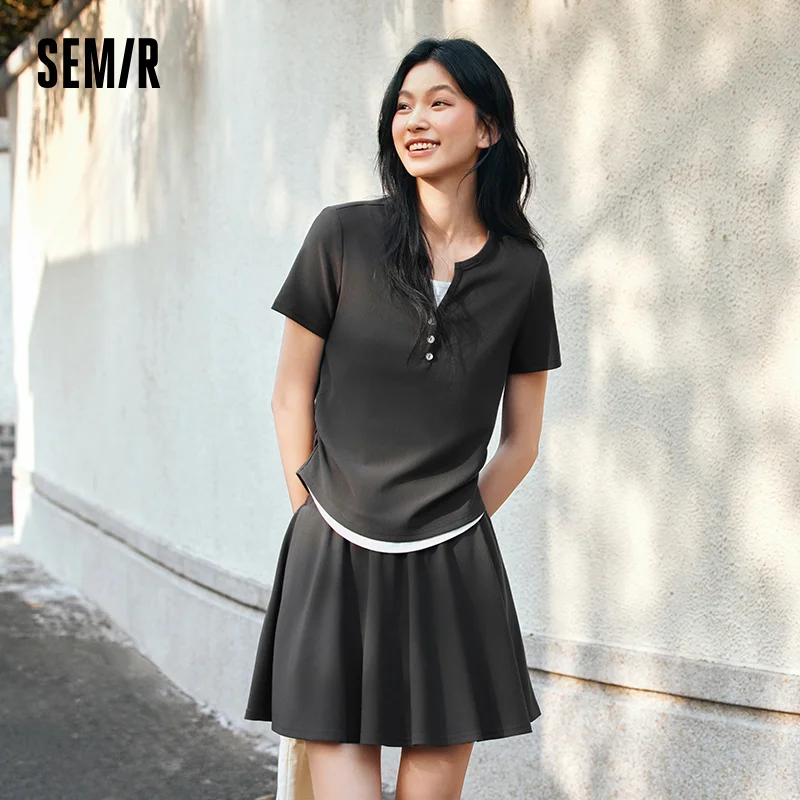 Semir Women Outfit Set 2025 Summer Short Top with Elastic Skirt Fake Two Piece Stylish Suit for Office or Daily Looks
Semir Women Outfit Set 2025 Summer Short Top with Elastic Skirt Fake Two Piece Stylish Suit for Office or Daily Looks