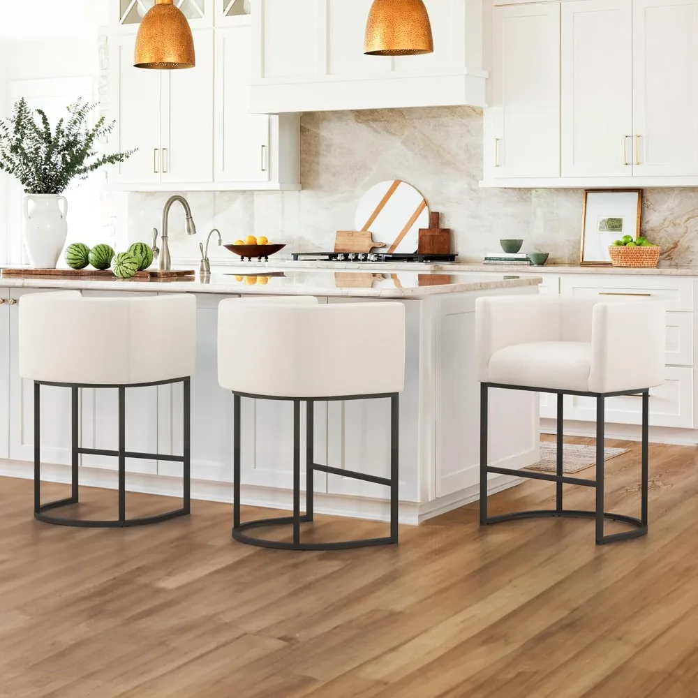 27" H Counter Height Bar Stools Set of 3, Modern Barrel Counter Stools with Backrest and Arms, Black Metal Frames, Linen Fabric
27" H Counter Height Bar Stools Set of 3, Modern Barrel Counter Stools with Backrest and Arms, Black Metal Frames, Linen Fabric