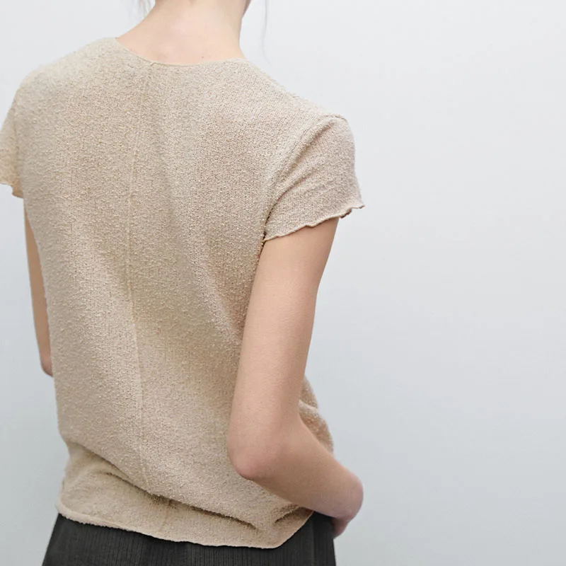 Summer New Arrival Women's Knitted T-irt ort Sve with Wood ain Ruffle Design Street Sle Pure Color Regular Fit
Summer New Arrival Women's Knitted T-irt ort Sve with Wood ain Ruffle Design Street Sle Pure Color Regular Fit