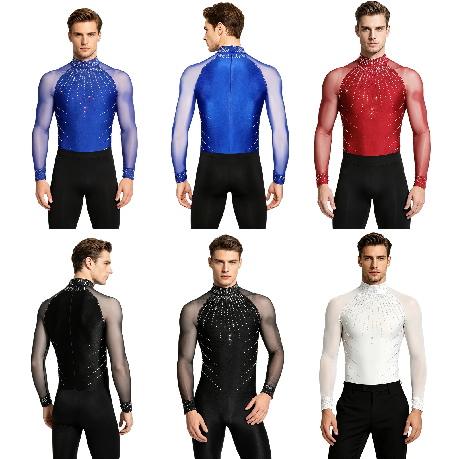 Men Figure Skating Competition Leotard Sparkly Rhinestones Mesh Long Sleeve Mock Neck Bodysuit for Ballet Modern Dance
Men Figure Skating Competition Leotard Sparkly Rhinestones Mesh Long Sleeve Mock Neck Bodysuit for Ballet Modern Dance