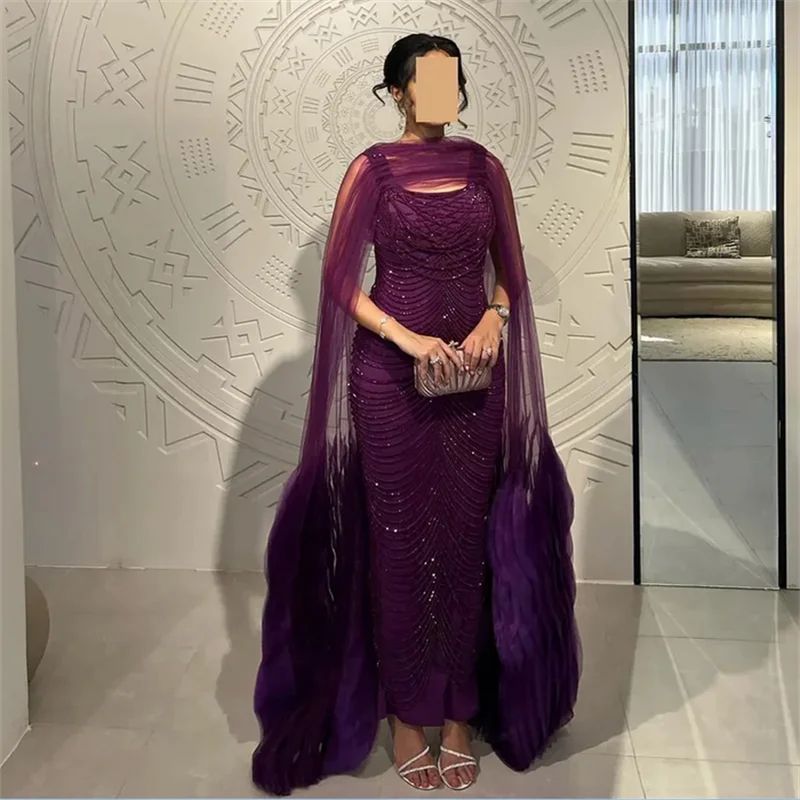 Luxury Purple Evening Dress Arab Prom Gown Customized Square Neck Beading Tulle Cape Sheath Saudi Party Dresses فساتين س
Luxury Purple Evening Dress Arab Prom Gown Customized Square Neck Beading Tulle Cape Sheath Saudi Party Dresses فساتين س