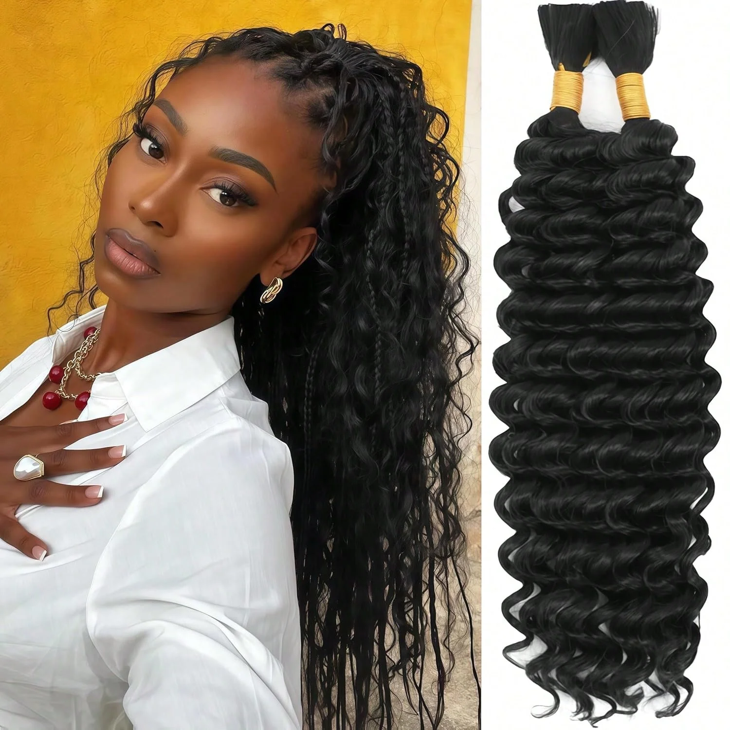 16-28 Inch Soft Deep Wave Bulk Human Hair Elegant Curls Suitable for Daily Braided Hairstyles Water Wave Human Hair Bulk Extensions
16-28 Inch Soft Deep Wave Bulk Human Hair Elegant Curls Suitable for Daily Braided Hairstyles Water Wave Human Hair Bulk Extensions