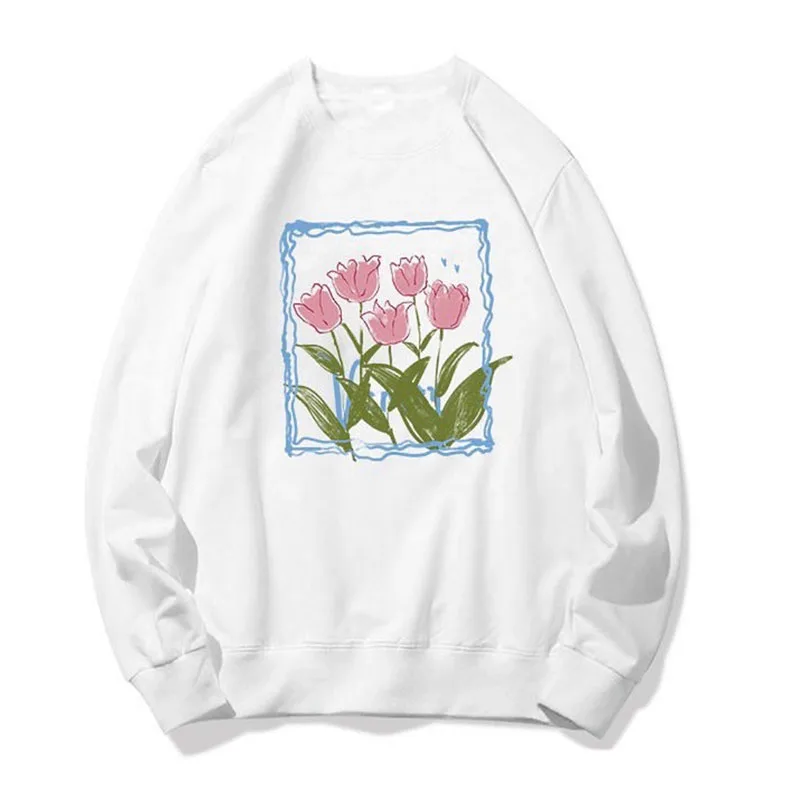 Spring Fresh Cartoon Tulip Pattern Print Sweet Girls All-match White Long Sleeve Pullovers Hoodies Casual Oversized Sweatshirts
Spring Fresh Cartoon Tulip Pattern Print Sweet Girls All-match White Long Sleeve Pullovers Hoodies Casual Oversized Sweatshirts