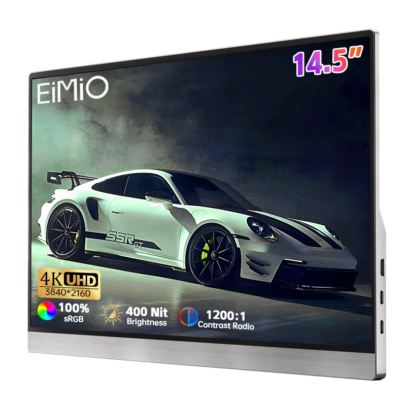 EIMIO 14,5-дюймовый портативный светодиодный монитор 4K IPS со 100% интерфейсом SRGB Type-C Ultra Clear LCD для ноутбука
EIMIO 14,5-дюймовый портативный светодиодный монитор 4K IPS со 100% интерфейсом SRGB Type-C Ultra Clear LCD для ноутбука