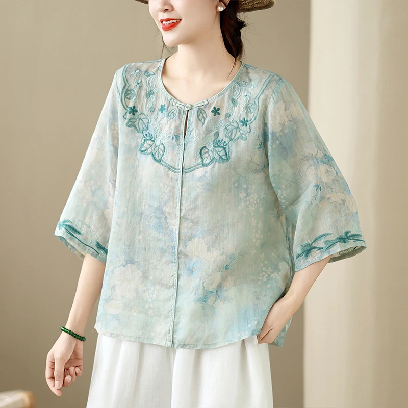 Women's plus Size Cotton Linen Print Overhead Shirt Cover Belly Artistic Retro National Style Versatile Commute Style Short S...
Women's plus Size Cotton Linen Print Overhead Shirt Cover Belly Artistic Retro National Style Versatile Commute Style Short S...